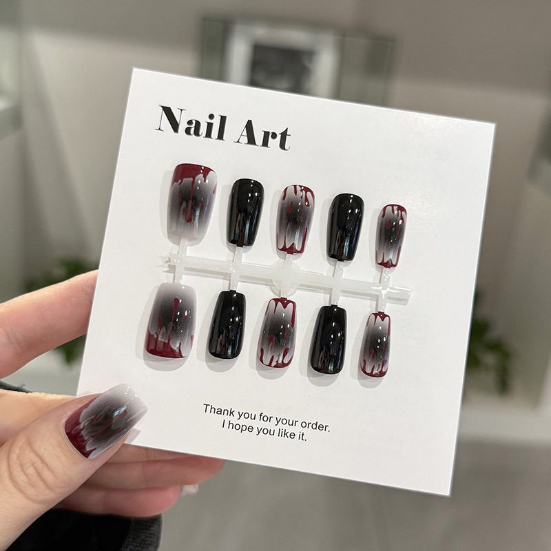 Pre-Made Nails Dark Gothic Sexy Style Boutique Wearable Manicure New Black Blush Nails 30 Pieces Chinese Nail Stickers