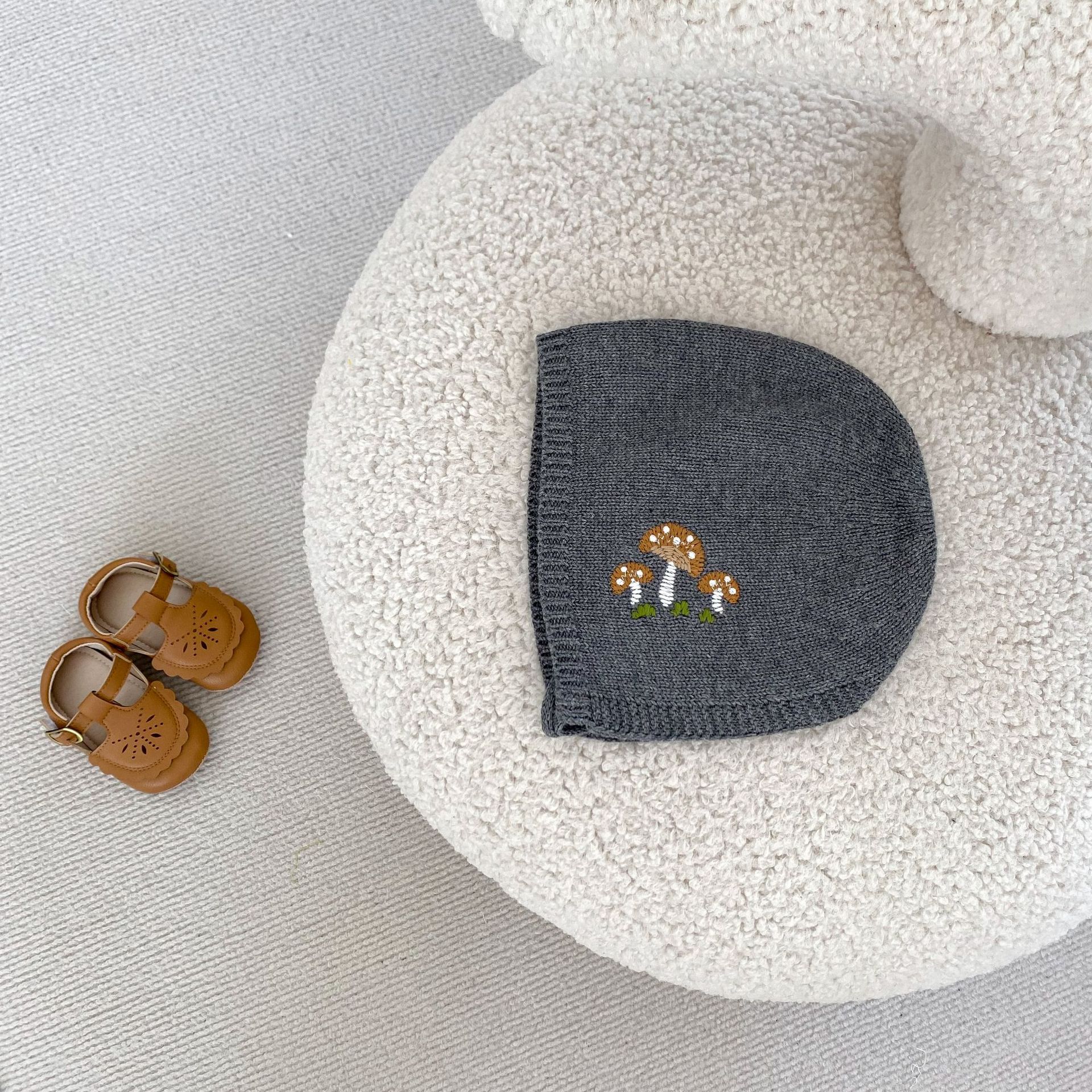 Abbigliamento autunnale 2024 per neonati, bambini piccoli, ragazzi e ragazze, giacca cardigan ricamata con funghi + kaki + ricamata_voghion.com