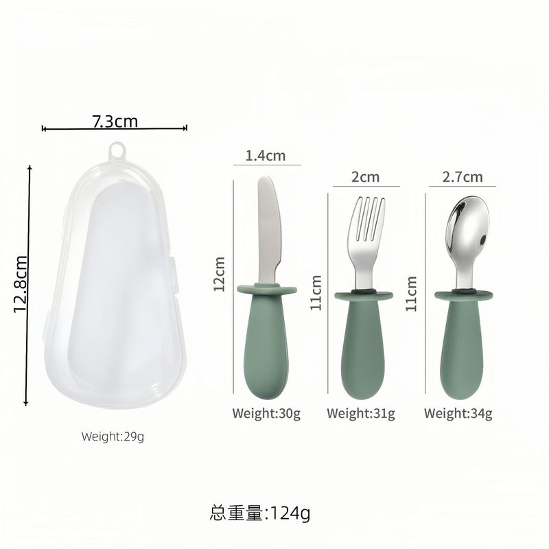 316 ステンレス鋼子供用食器シリコーンナイフ、フォーク、スプーンベビー授乳補助食品ショートハンドルスプーン屋外ポータブルセット|undefined