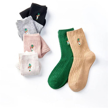 朴语儿童袜学生冬季新款羊毛兔子刺绣麻花条纹男童女童中筒袜2005