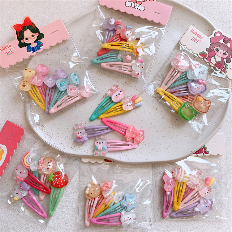 Baby Gelatin Color Cute Cartoon Animal Hair Clips for Girls, Forehead Fringe Hair Accessories, Side Clips for Kids