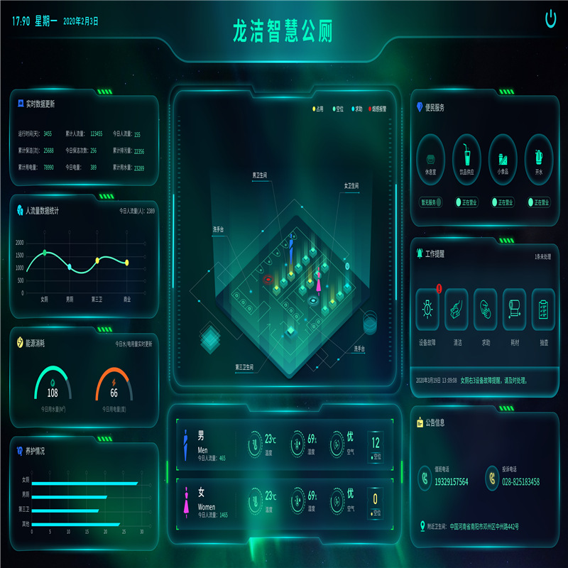 途炜科技智慧公厕系统无线光能门锁公共卫生间空气除臭系统新风