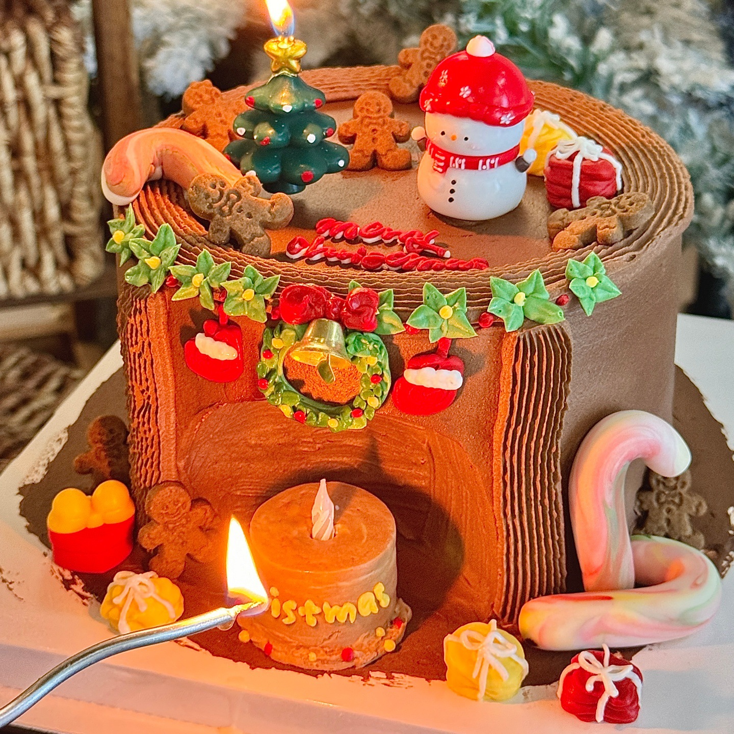 2026圣诞节可爱小雪人蛋糕装饰圣诞树蜡烛蝴蝶结盒甜品烘焙装扮