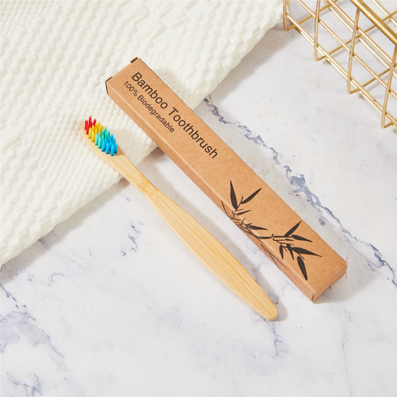 Cepillo de dientes de carbono de bambú para niños Papel Kraft en caja Arco Iris cepillo suave ultrafino cepillo de dientes de bambú de madera se puede configurar