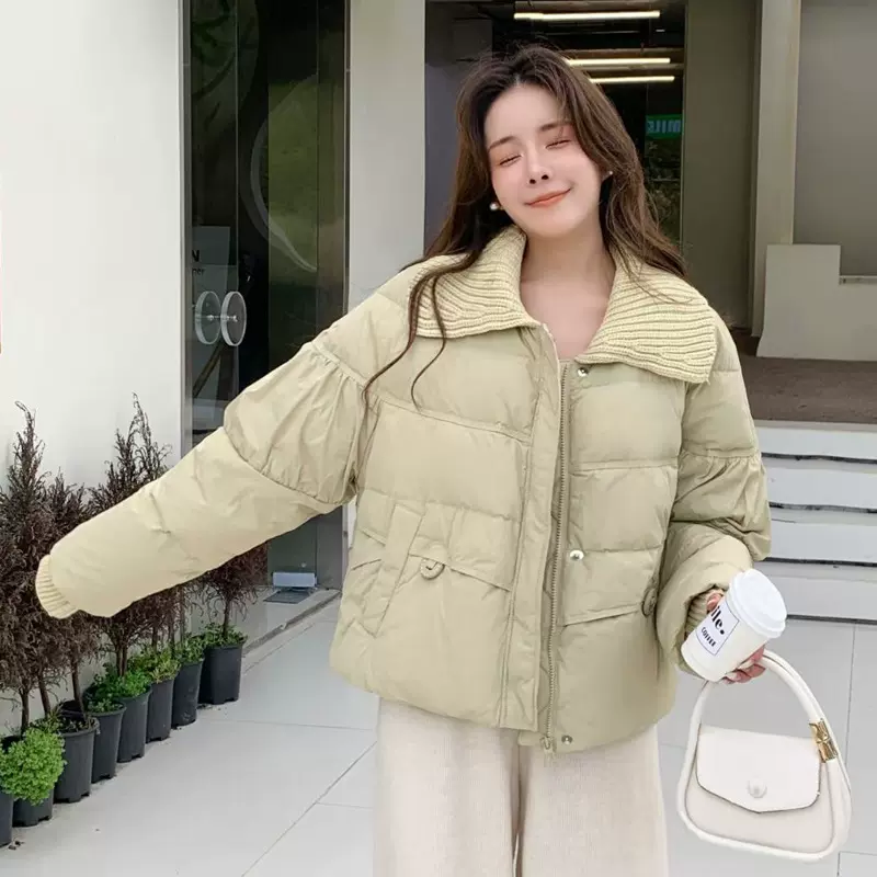 白鸭绒女短款韩版针织领娃娃领羽绒服女2025新款宽松显瘦外套批发