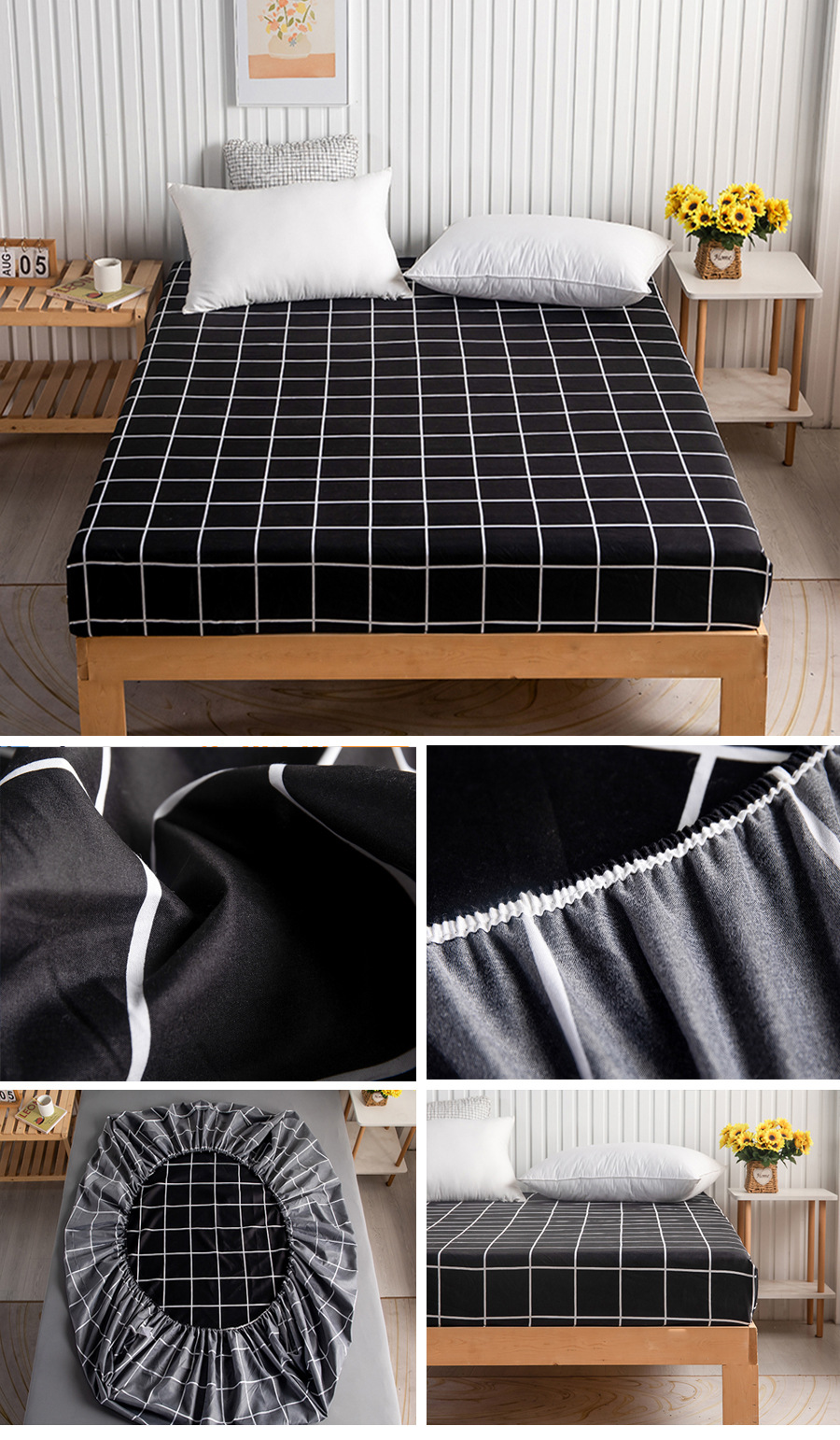 Einzelkissen-Spannbetttuch-Matratzenschutzbezug, 90 g gebürstete Mikrofaser, dreiteiliges Set_voghion.com