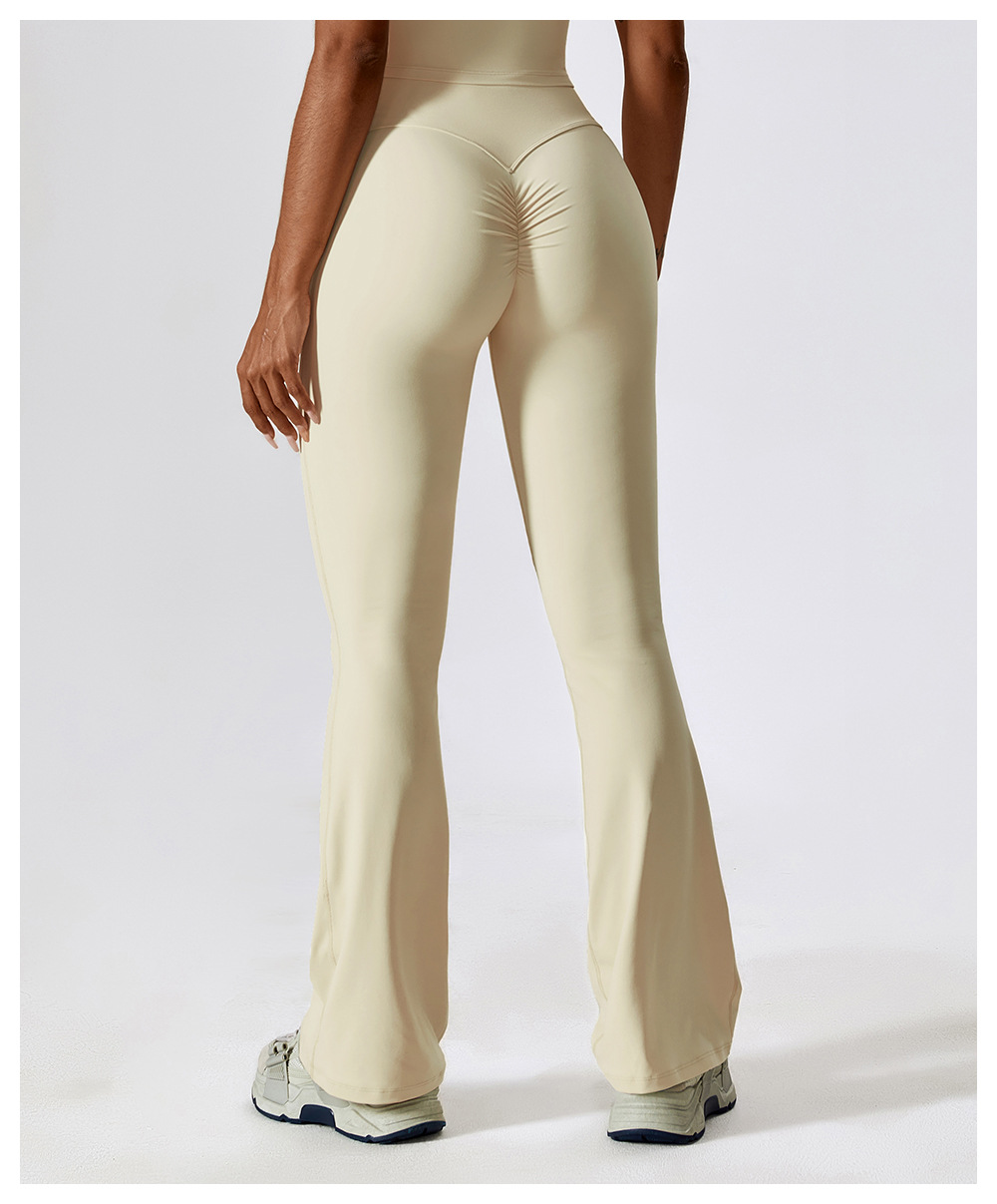 Simple Style Solid Color Nylon Spandex Pleated Active Bottoms Flared Pants display picture 4