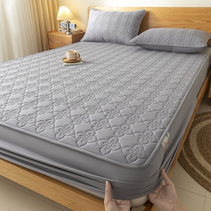 Sombrilla de cama impermeable de grado materno e infantil acolchada, cubierta de cama universal de cuatro estaciones, cubierta de cama de color sólido, cubierta de cama de belleza a prueba de polvo individual