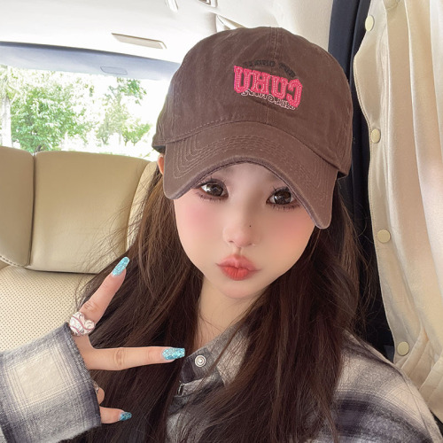 Women's Alphabet Embroidered Cap, Korean Style, Versatile, Face-Smoothing Duckbill Cap, Outdoor Travel Couple Hat, Trendy