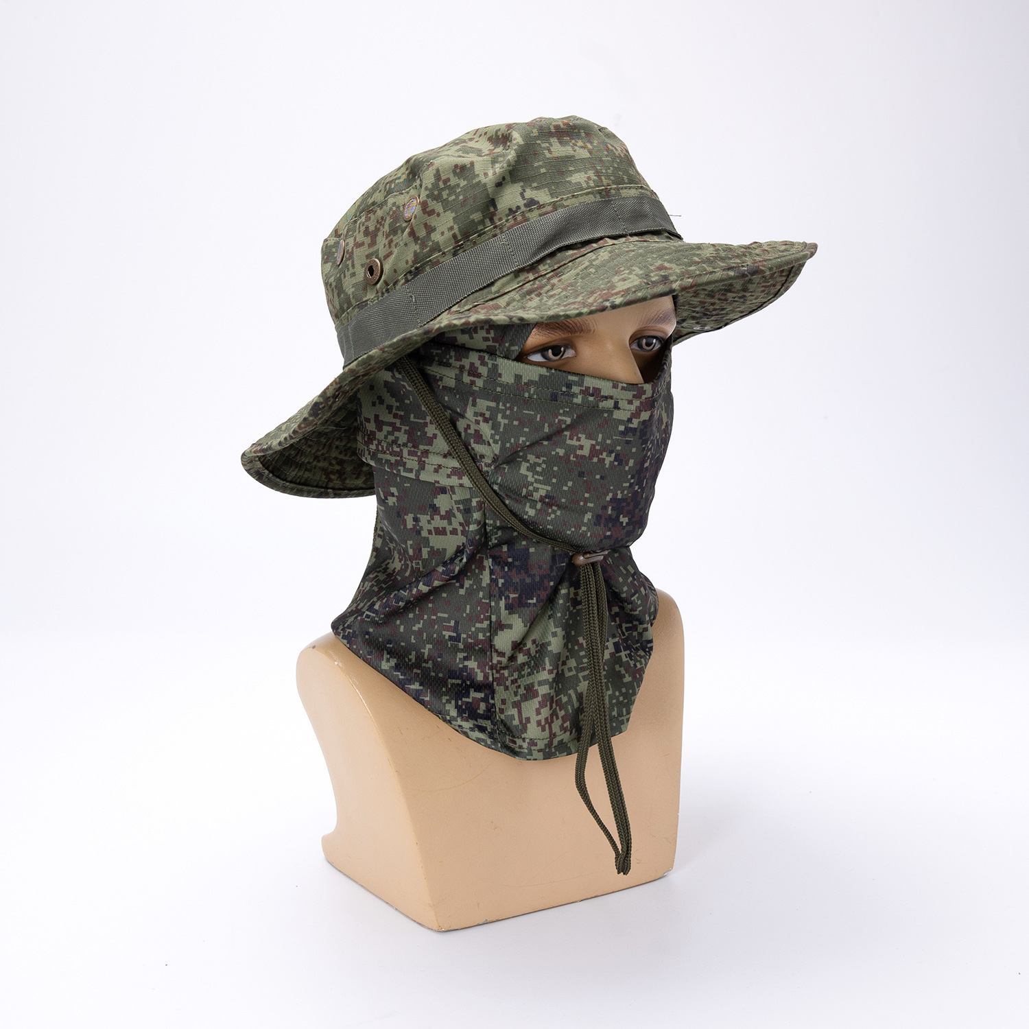 Sombrero de borde redondo de camuflaje transfronterizo Sombra de sol al aire libre Tácticas Funda de sombrero Benny Tapa de ley Balafak Máscara de pesca