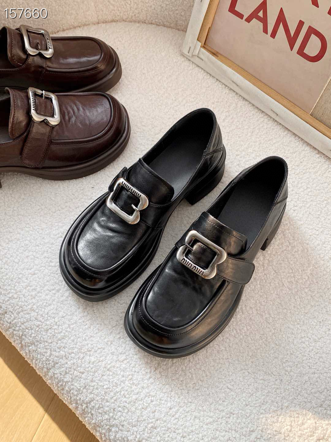 Giày Loafer nữ đế dày mũi vuông phong cách Quảng Châu chất lượng cao – mẫu mới xuân 2025 — nâu, đen chi tiết 7
