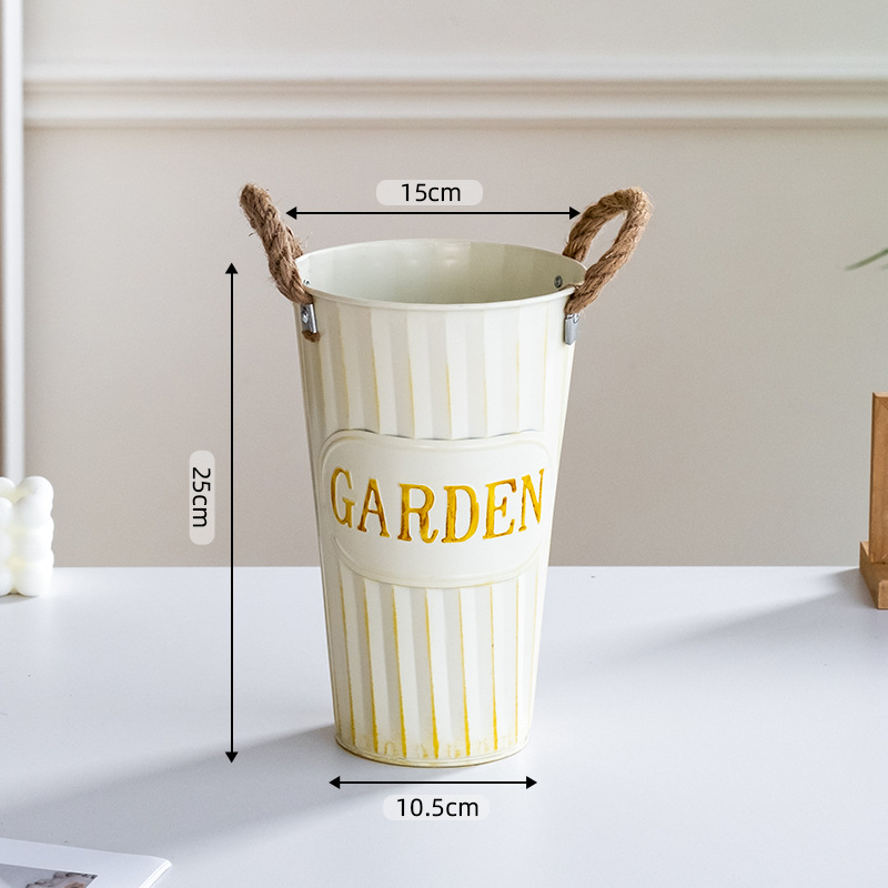Retro white hemp rope bucket height 25cm