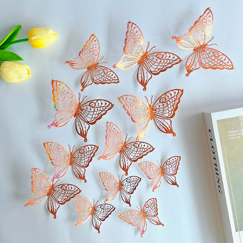 LTHD003 Papier autocollant décoratif tridimensionnel pour réfrigérateur, motif papillon et feuille de saule 3D, artisanat raffiné_voghion.com