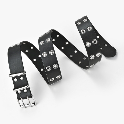  New Punk Women's Double Row Belt Casual Jeans Belt Fashion Decorative Eyelet Belt for Women