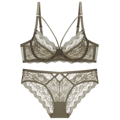 Sleek Lace Ultra-Thin No Sponge Transparent Bra and Camisole Set for Women, Large Cup Size Reducing Bra Set