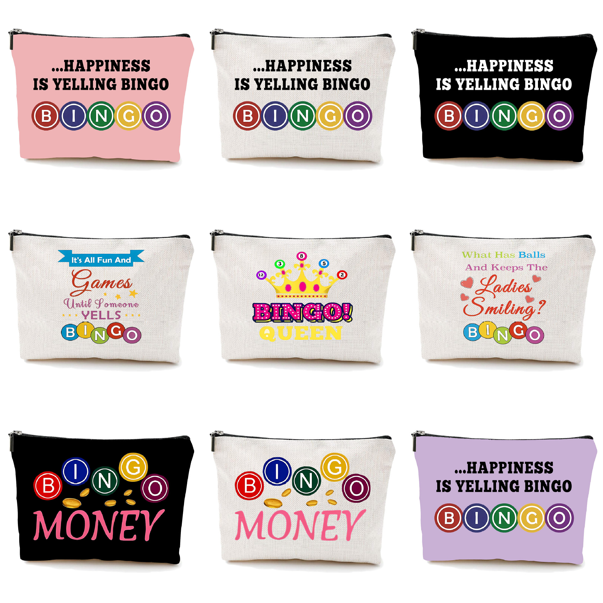 Nueva bolsa de maquillaje impermeable lino Amazon venta caliente bolsa de maquillaje bingo bolsa de mano bolsa de lavado bolsa de tela