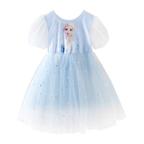 Children's Girls Dress Summer 2024 New Elsa Princess Dress Elsa Princess Dress Short Sleeve Puff Dress Performance Costume