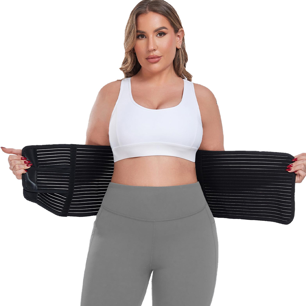 亚马逊爆款束腹带跨境可调节竹炭黑色深灰色产后收腹带四季透气3耳弹力束腰带男女