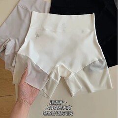 ハイウエストヒップリフティングおなかコントロールパンツアイスシルク下着女性の露出防止安全パンツシームレススリーインワンノンカールレギンス