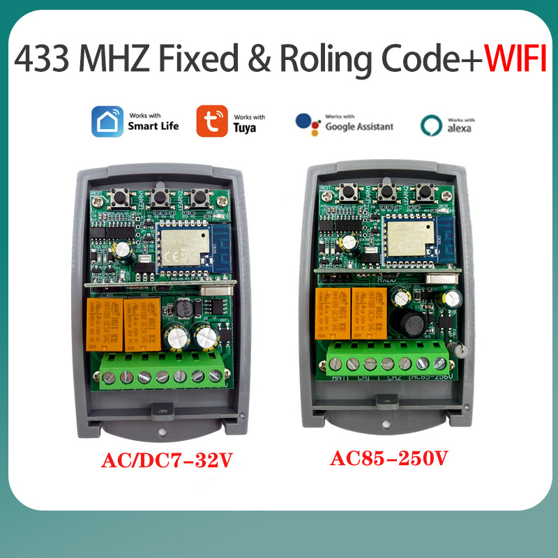 Tuya WIF Zigbee 宽电压滚动码两路接收器 车库门 2CH 433.92Mhz