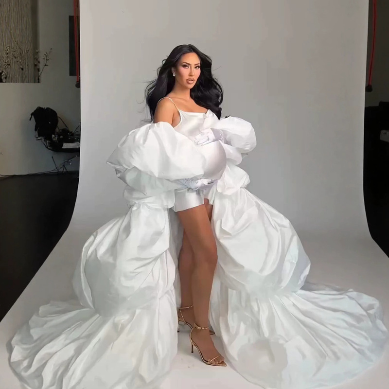 Cross-border maternity cake dress for photo shoots, two-way wear short dress gown with cake-style outer shawl, two-way wear belly dress
