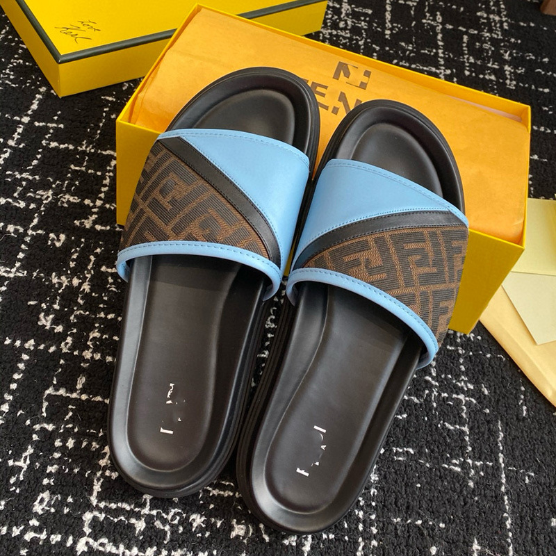 Zapatillas de hombre de suela gruesa FD Singapur Vietnam Turquía 2025 verano cuero FF letras jacquard presbies chanclas