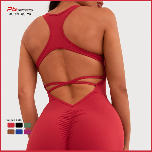New European and American tight-fitting, slimming fitness yoga jumpsuit, sleeveless, hollow, beautiful back, breathable, tummy-tightening and butt-reducing