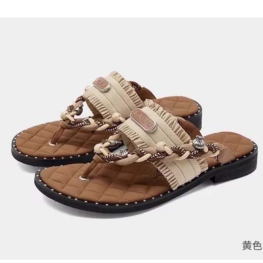 フレンチレトロスタイル織りフラットローマンシューズ2025夏の新しいファッション女性用ヘリンボーンサンダル|undefined