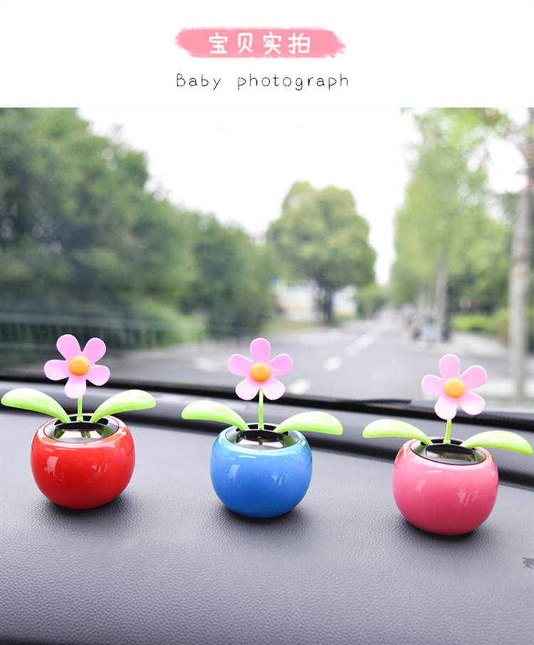 Car-Mounted Swinging Sunflower Creative Solar-Powered Car Dashboard Ornament Car Interior Decoration Apple Blossom for Car