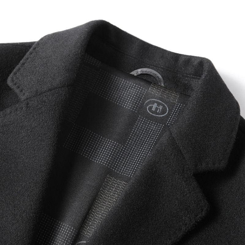 Herrenbekleidung doppelseitige Woll-Windjacke Jugend mittellanger Business-Casual-verdickter schwarzer Mantel_voghion.com
