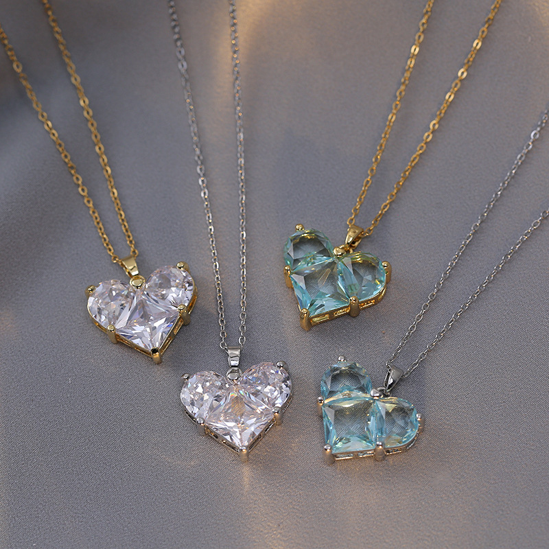 9g Weight Zircon Inlay Material Pendants, Pendant Necklace Classification cable chain Chain Type 1 Piece Quantity Sweet Heart Shape Titanium Steel Inlay Zircon Pendants Pendant Necklace