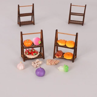 Dollhouse娃娃屋仿真双层木架迷你微缩食玩面包架场景OB1模型摆件
