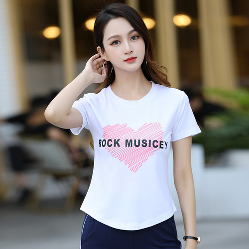  Spring and Summer New Square Dance Wear Sportswear Ghost Step Dance Cotton Casual Wear Love Pattern Printed Short Sleeves