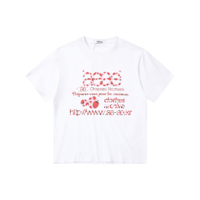 aeae韓国デザイナーカレッジスタイルクラシック水玉文字ドロップショルダールーズバージョン半袖Tシャツの正しいバージョン|undefined