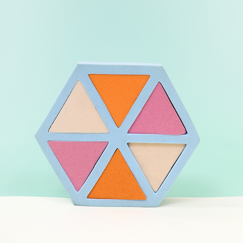 Puff plano personalizado de fábrica, triángulo, seis pétalos redondos, ocho, esponja cosmética sin látex, grande en el agua, transfronterizo