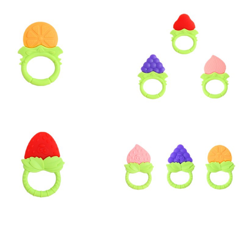 Bebé fruta mordedor bebé mordedor palo de silicona fruta tire anillo fruta y verdura música fruta juguete fábrica al por mayor