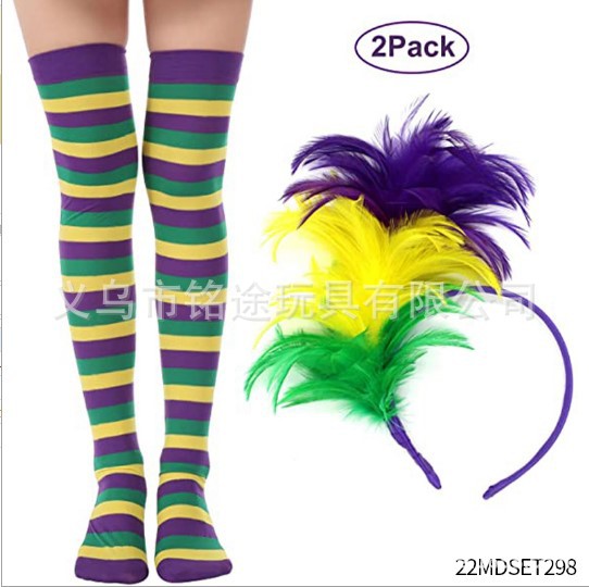 Accesorios para el Cabello de Carnaval de Mardi Gras, Máscara Tricolor, Corbata de Moño, Cadena de Cuentas Electrochapadas, Conjunto para Fiesta de Carnaval