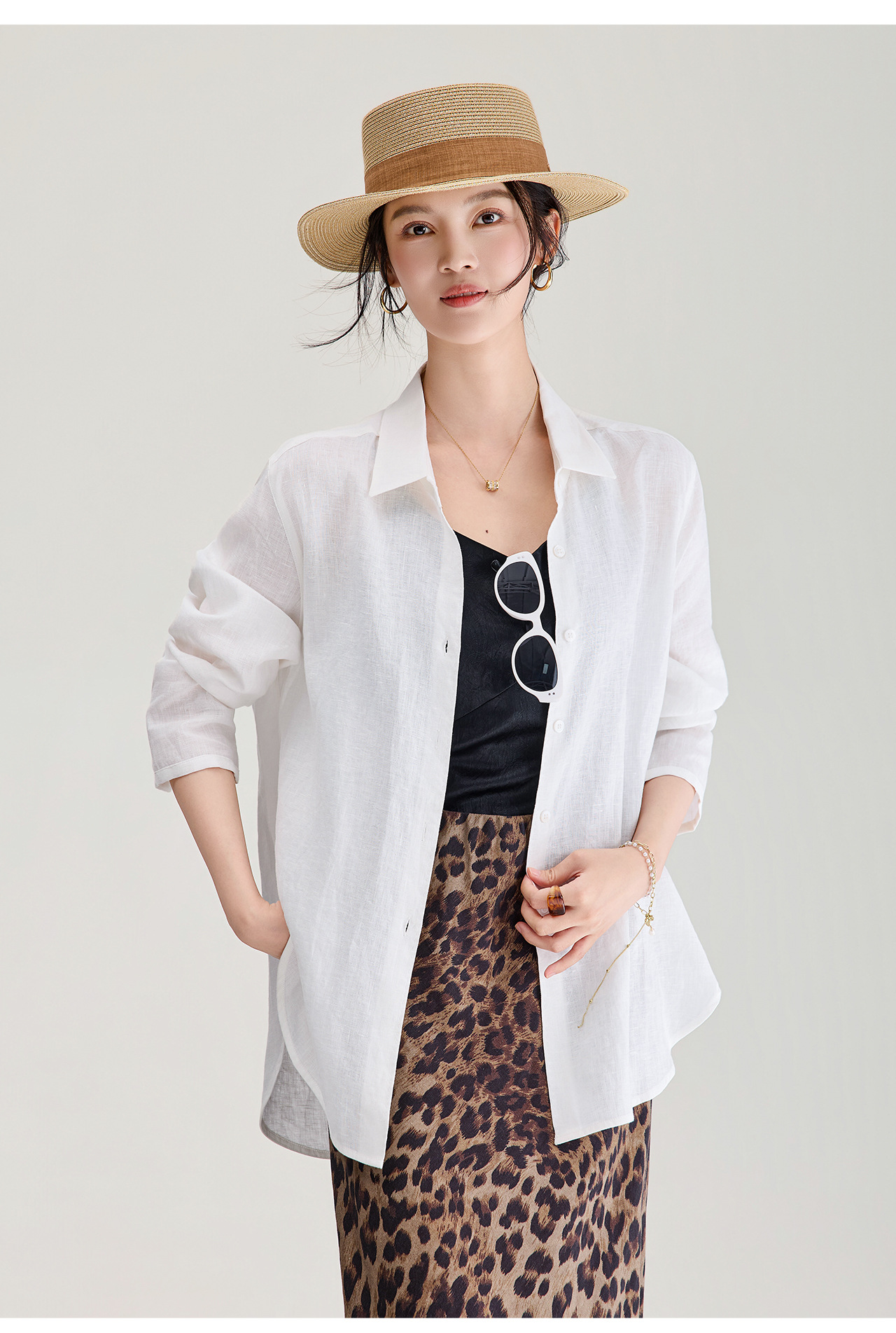 Áo sơ mi nữ linen chất lượng cao, phong cách cổ điển thư giãn, dáng rộng mùa hè — Đỏ Vermilion chi tiết 20