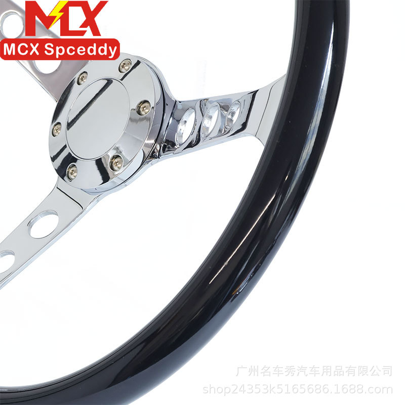 Cross-border bestseller car modification glossy black round-hole steering wheel SPCEDDY 15inch electroplated universal steering wheel