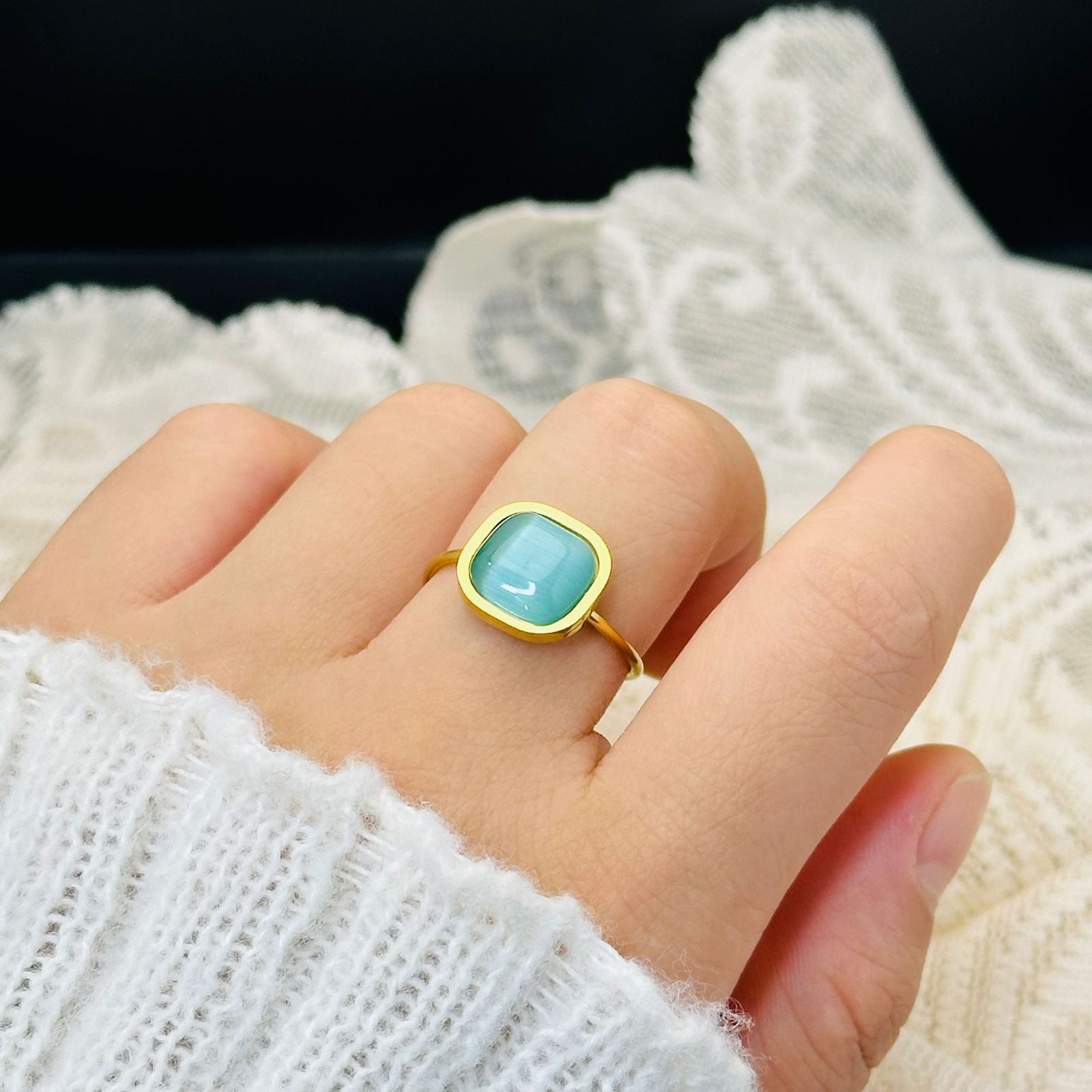 Azúcar de color ajustable abierto nuevo estilo francés no desvanecer anillo de acero de titanio de nicho joyería pequeña