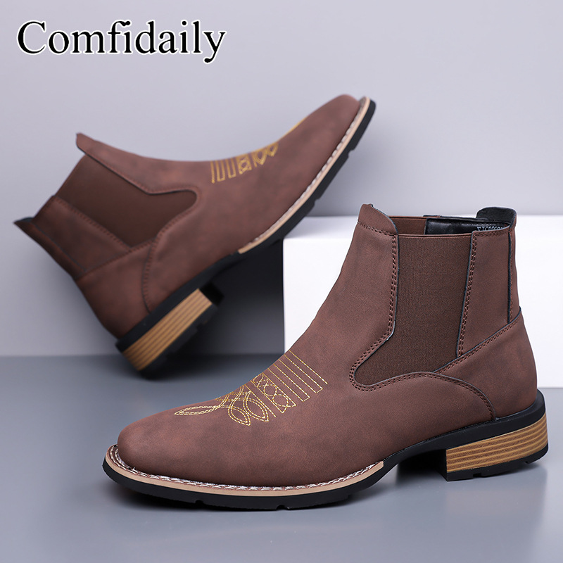 2026 gran tamaño transfronterizo antideslizante y resistente al desgaste moda con un juego de bordado simple, botas de chelsea, botas de Martin para hombres tk
