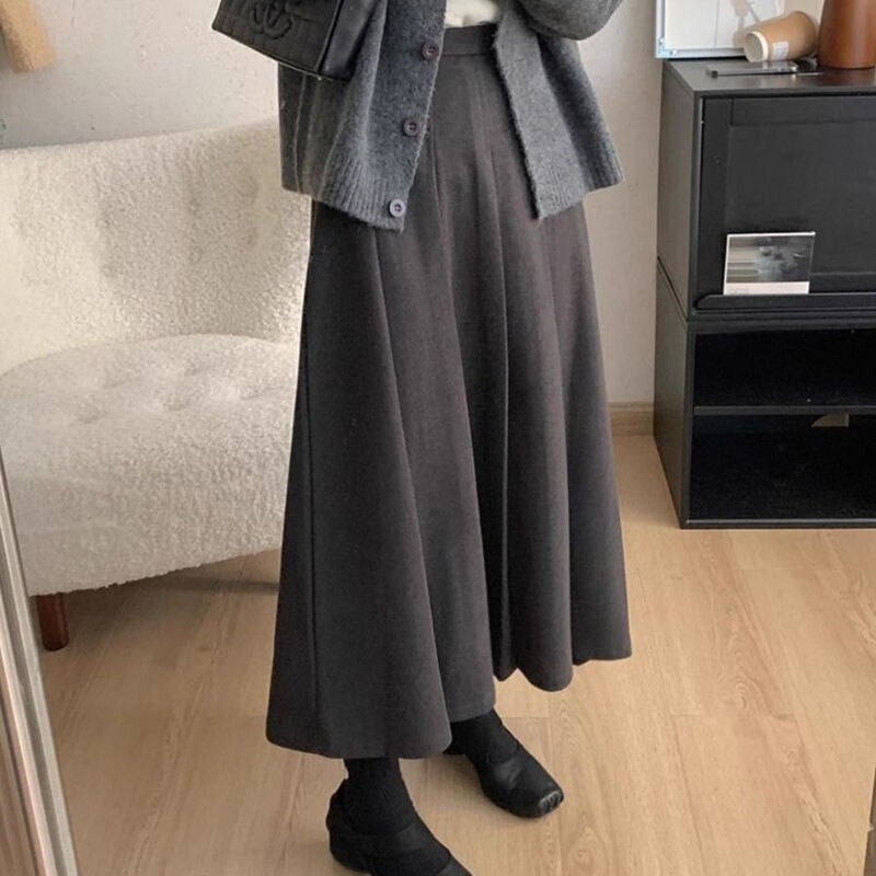 毛呢百褶半身裙女2025秋冬季大码胖mm显瘦梨形身材中长款a字裙子|undefined
