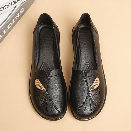 【】Mom's shoes, spring and autumn genuine leather, flat-soled mother's shoes for middle-aged and elderly people, non-slip soft-soled leather shoes for the elderly