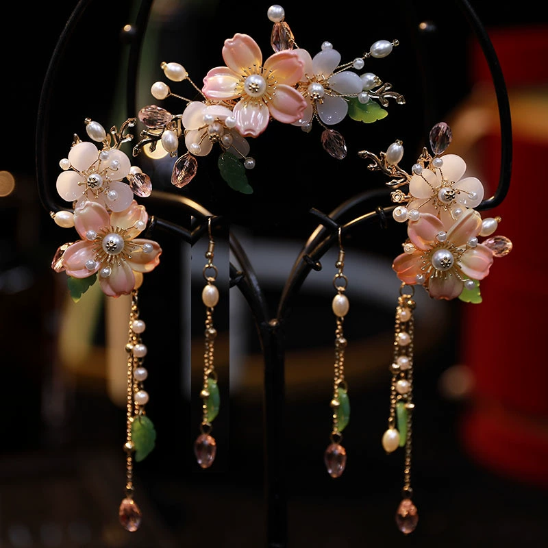 Hanfu, hair accessory, Chinese hairpin, hairgrip with tassels, set, full set