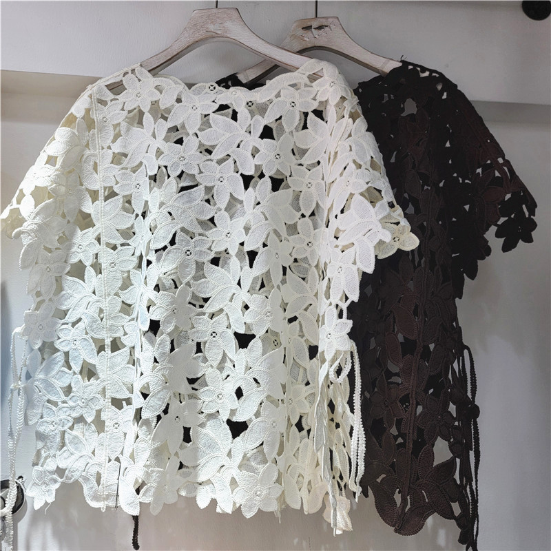 Temperamento francés hueco camisa de cuello redondo de manga corta otoño 2025 nuevo estilo de alta moda camisa suelta universal mujer image 1