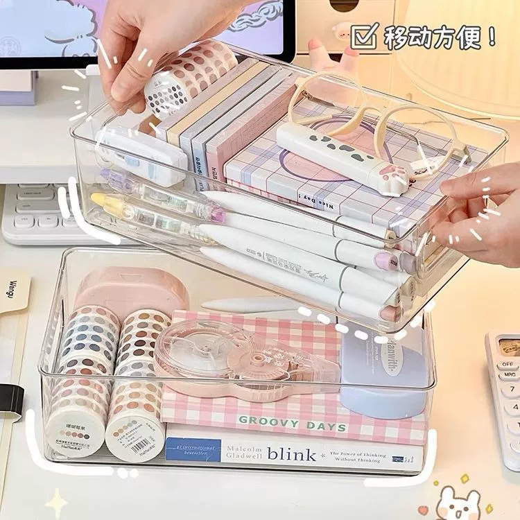 Acrylic Storage Box, Clear Rectangular Organizer 25.7×15.5×7.3 cm, Stackable with Handles