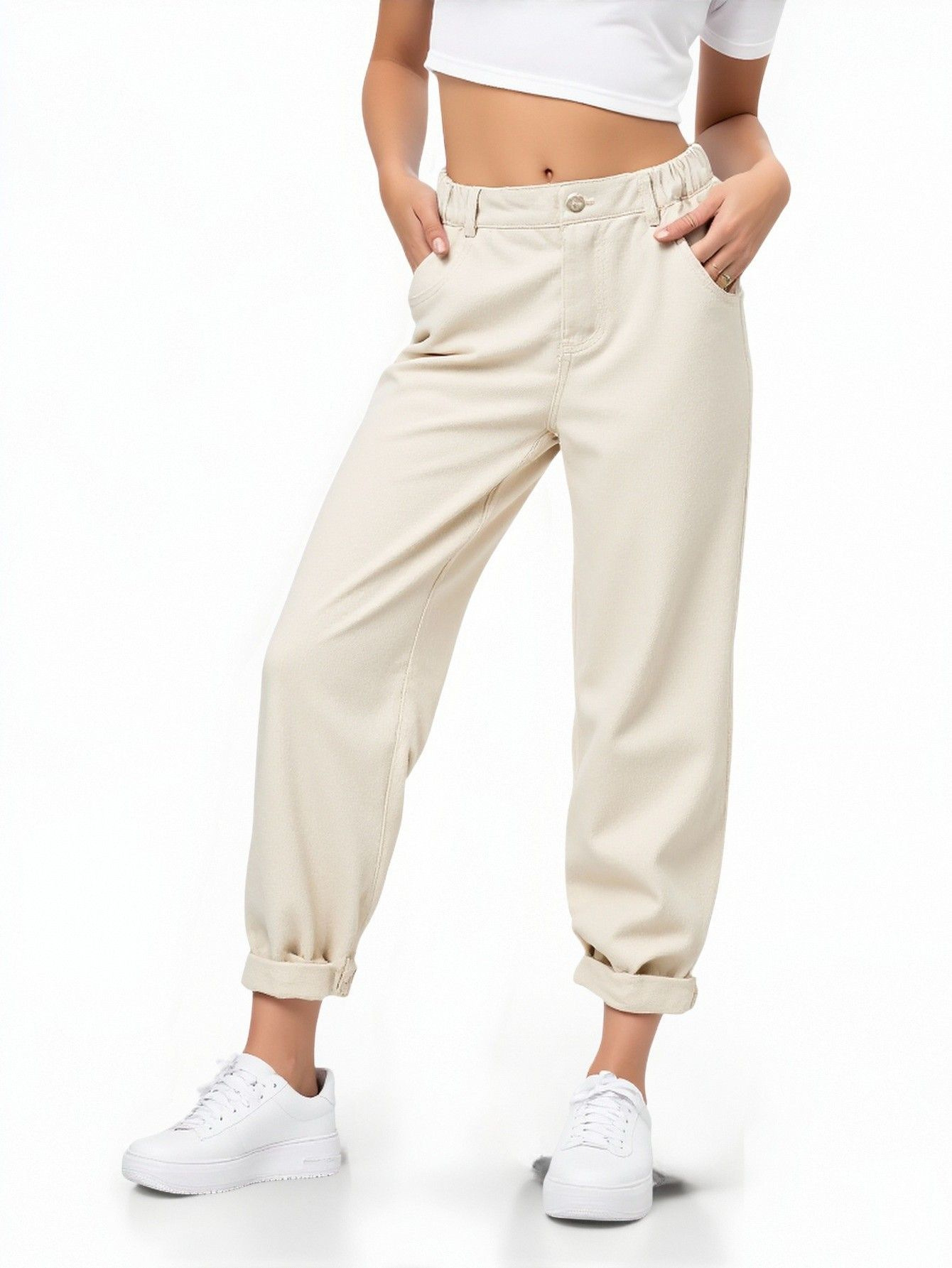 女款夏季裤子女童牛仔裤直筒纯色裤子简约时尚有口袋的浅色牛仔裤