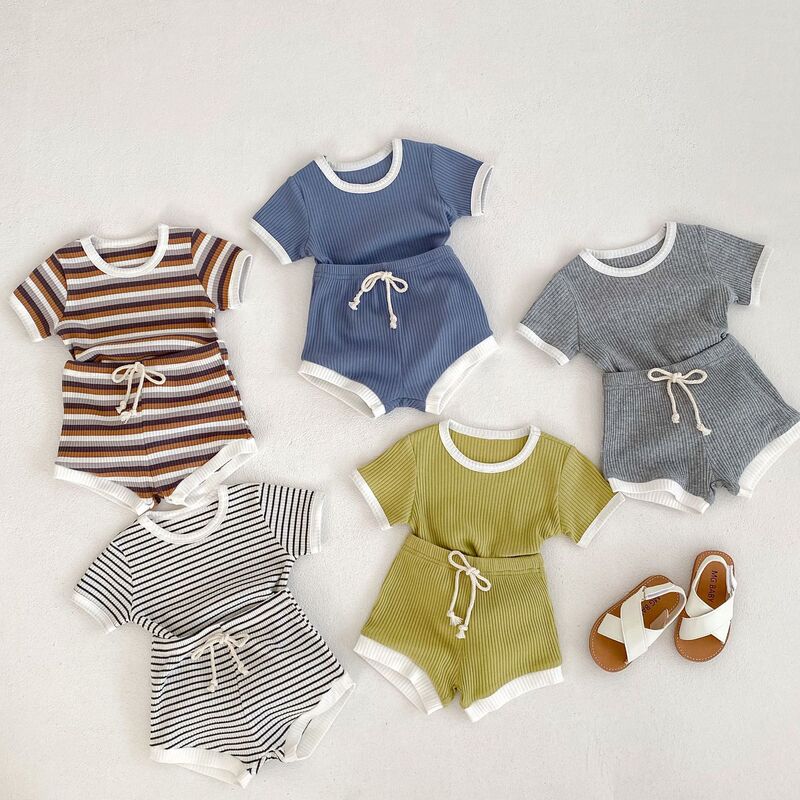 Men's Baby suit Summer New Baby Simple Casual Crewneck T-shirt Large PP Pants Two-piece Set Korean-style All-match Trendy