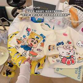 夏季新品儿童短袖t恤男女童立体玩偶卡通蜡笔小新中小童可爱上衣