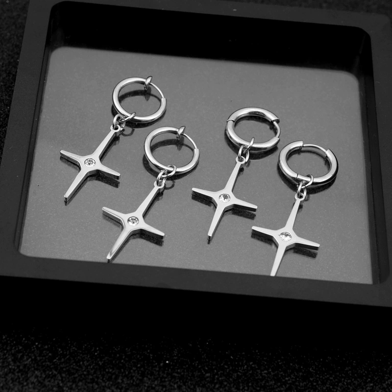 Серьги из титановой стали ювелирные изделия с перекрестной звездой серьги-зажимы для серег нейтральный ветер со стразами для ушей модные украшения OL